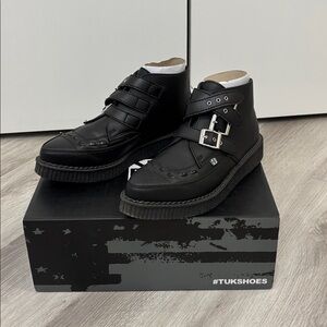 T.U.K. Black TUKskin™ 3-Buckle Pointed Creeper Boot US M9 W11 Vegan Leather